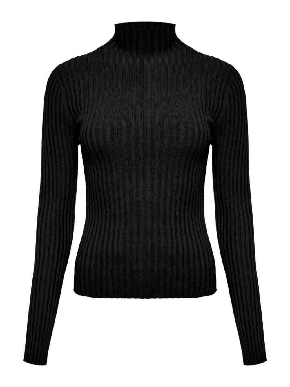 Black Ribbed Turtleneck Sweater – Fitted Knit Top (Soft & Stretchy)